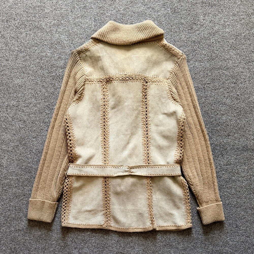 Vtg 70s Suede Knit Patchwork Crochet Cardigan Swe… - image 4
